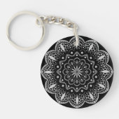 Mandala acryl Sleutelhanger | Zwart en grijs (Voorkant)