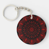 Mandala Acrylaat Sleutelhanger | Zwart en Rood (Voorkant)