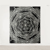 Mandala Art Boho Chic Elegant Black White Trippy Wandkleed (Voorkant)