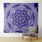 Mandala Art Boho Chic Elegant Navy Blue Trippy Wandkleed (In Situ (horizontaal))