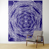 Mandala Art Boho Chic Elegant Navy Blue Trippy Wandkleed (In situ)