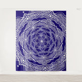 Mandala Art Boho Chic Elegant Navy Blue Trippy Wandkleed (Voorkant)