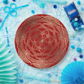 Mandala Art Boho Elegant Goud Donkerrood Kerstmis Papieren Bordje (Feest)