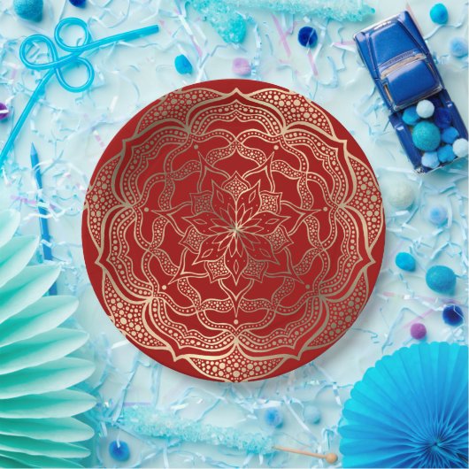 Mandala Art Boho Elegant Goud Donkerrood Kerstmis Papieren Bordje (Feest)
