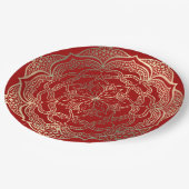 Mandala Art Boho Elegant Goud Donkerrood Kerstmis Papieren Bordje (Gekanteld)
