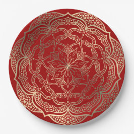 Mandala Art Boho Elegant Goud Donkerrood Kerstmis Papieren Bordje