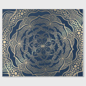 Mandala Art Boho Elegant Goud Marine Blauw Kerstmi Cadeaupapier (Vlak)