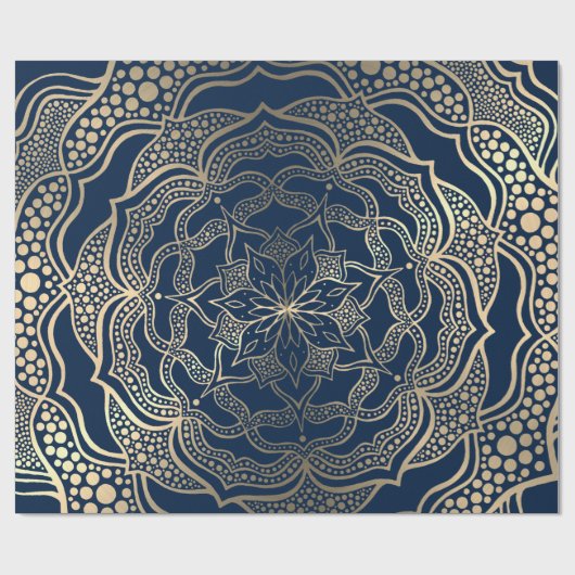 Mandala Art Boho Elegant Goud Marine Blauw Kerstmi Cadeaupapier (Vlak)