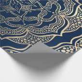 Mandala Art Boho Elegant Goud Marine Blauw Kerstmi Cadeaupapier (Hoek)