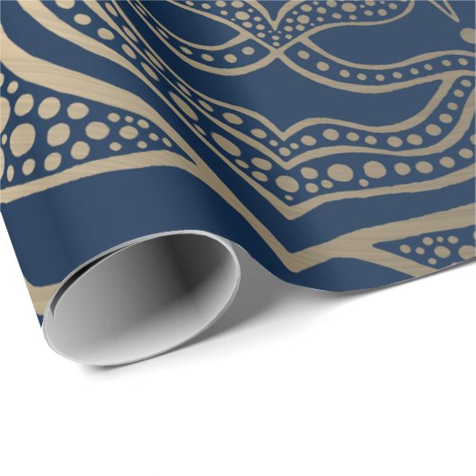 Mandala Art Boho Elegant Goud Marine Blauw Kerstmi Cadeaupapier (Rol Hoek)