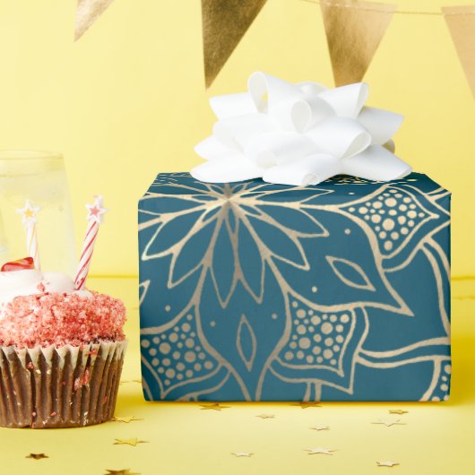 Mandala Art Boho Elegant Goud Turquoise Kerstmis Cadeaupapier (Verjaardagsfeest)