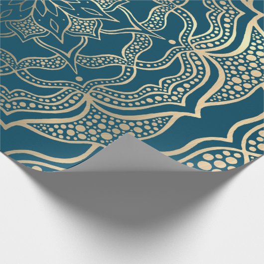 Mandala Art Boho Elegant Goud Turquoise Kerstmis Cadeaupapier (Hoek)