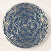 Mandala Art Boho Elegant Luxe Goud en Navy Blue Zandsteen Onderzetter (Voorkant)
