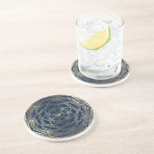 Mandala Art Boho Elegant Luxe Goud en Navy Blue Zandsteen Onderzetter (Zijkant)