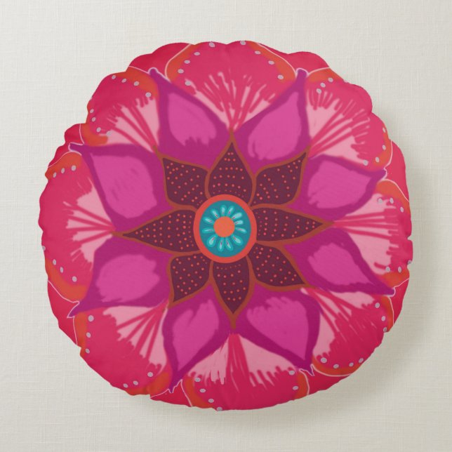 Mandala Art Brushed Polyester Rond werpkussen Kussen (Voorkant)