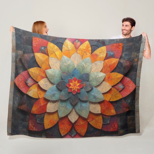 Mandala Art Geweven Bloem Fleece Deken (In situ)