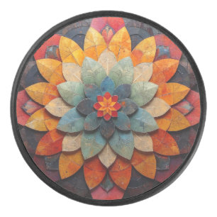 Mandala Art Geweven Bloem Hockey Puck