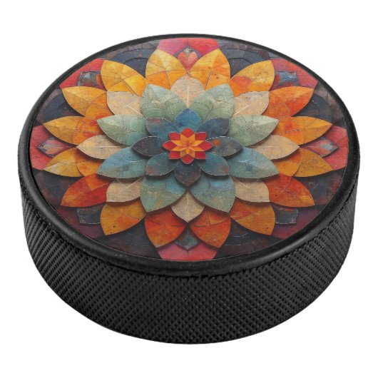 Mandala Art Geweven Bloem Hockey Puck (3/4)