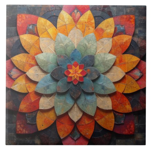 Mandala Art Geweven Bloem Tegeltje (Voorkant)