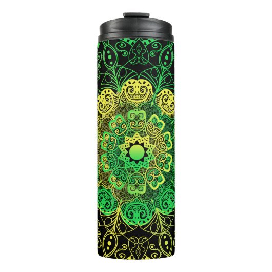 Mandala Art: Groen Geel Detail. Thermosbeker (Voorkant)
