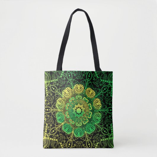 Mandala Art: Groen Geel Detail. Tote Bag (Voorkant)