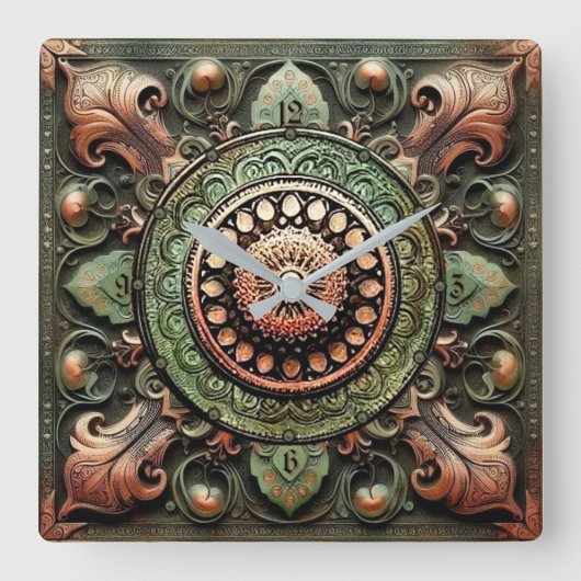 Mandala Art Vierkante Klok (Voorkant)