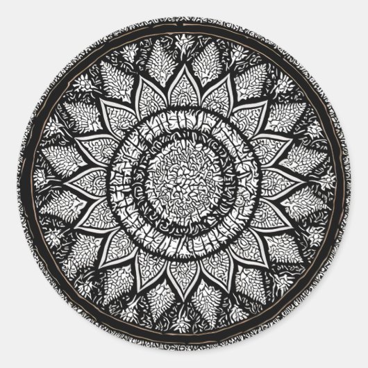 MANDALA-ARTS - ZWARTE EN WITTE STYLEN - STROOMSTRO RONDE STICKER (Voorkant)