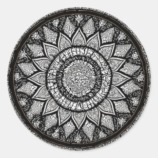 MANDALA-ARTS - ZWARTE EN WITTE STYLEN - STROOMSTRO RONDE STICKER