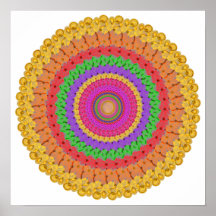 Mandala Bal oranje geel groen - Poster