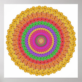Mandala Bal oranje geel groen - Poster