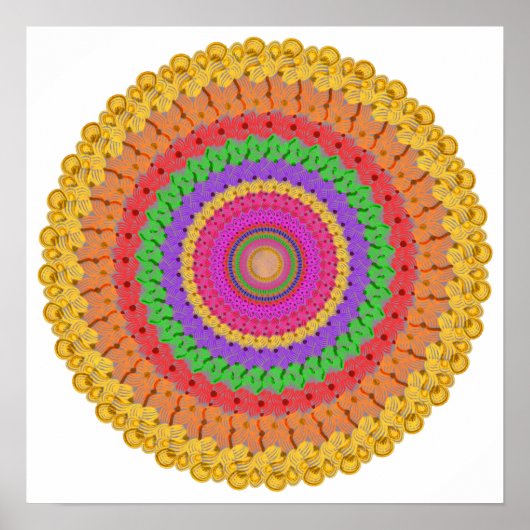 Mandala Bal oranje geel groen - Poster (Voorkant)