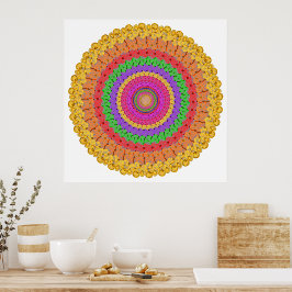 Mandala Ball oranje geel groen - Poster