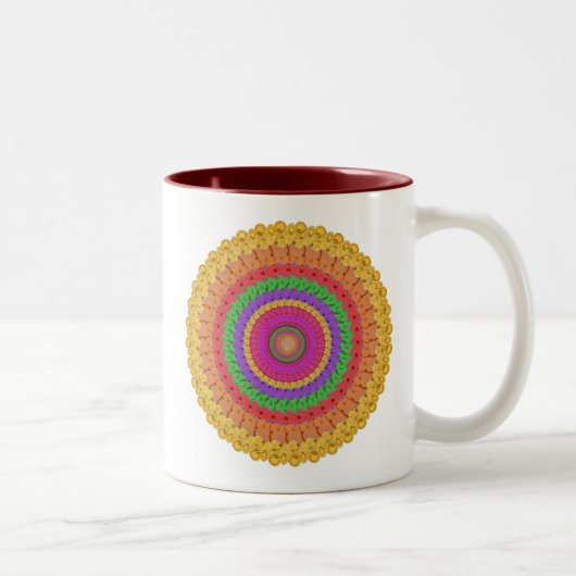 Mandala Ball yellow crochet style - Tweekleurige Koffiemok (Rechts)