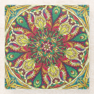 Mandala Bandana:  naadloos design. Glazen Onderzetter