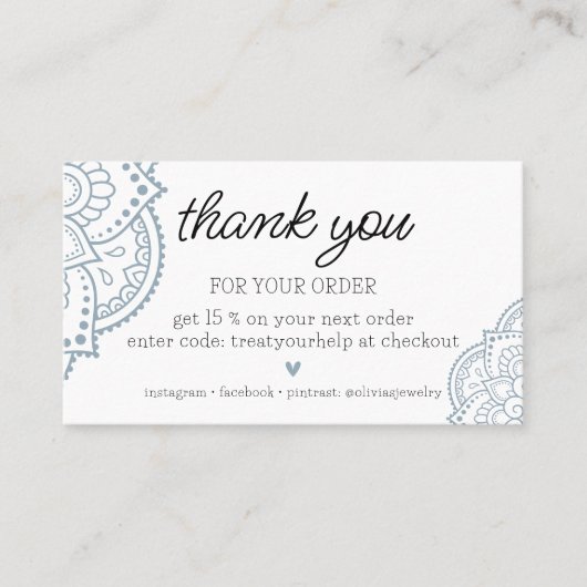 Mandala Bedankt voor uw bestelling Voeg uw Logo to Visitekaartje (Voorkant)