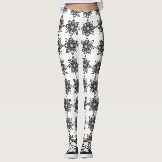 Mandala Black en White Leggings (Voorkant)
