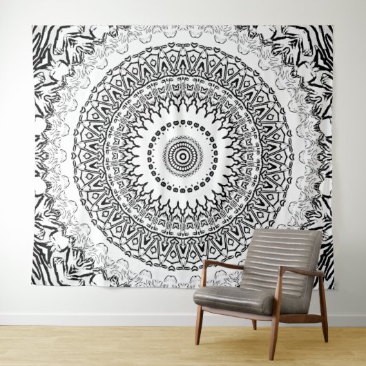 Mandala Black en White Wandkleed (In Situ (horizontaal))