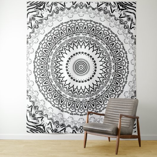 Mandala Black en White Wandkleed (In situ)