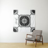 Mandala Black White Floral Name Tapestry Wandkleed (In Situ (horizontaal))