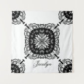 Mandala Black White Floral Name Tapestry Wandkleed (Voorkant)