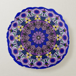 Mandala Blau Bosbes Blauw Viooltje Rond Kussen