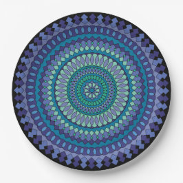 Mandala Blauw en Groen Feest Papieren Bordje