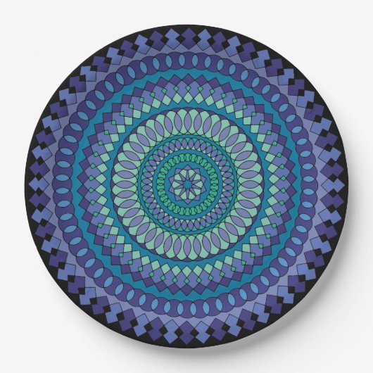 Mandala Blauw en Groen Feest Papieren Bordje (Voorkant)