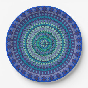 Mandala Blauw en Groen Party Paper Borden Papieren Bordje