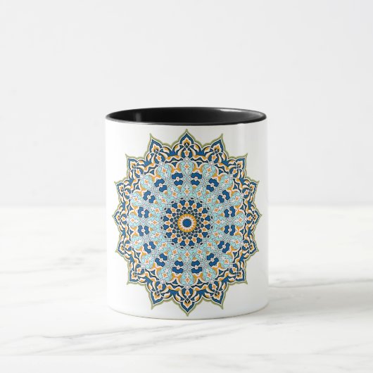 Mandala Blauw en Oranje Mok (Midden)