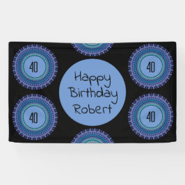 Mandala Blauw en Zwart Custom Name Party Spandoek