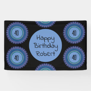 Mandala Blauw en Zwart Custom Name Party Spandoek