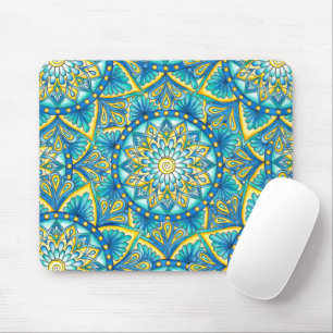 Mandala Blauw Geel Turquoise Patroon Muismat