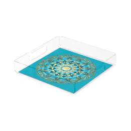 Mandala Blauw Goud op Blauwe Achtergrond Acryl Dienblad