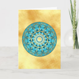Mandala blauw goud op zachte gouden achtergrond